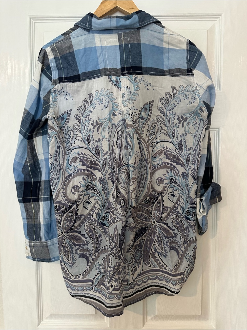 Cino Blue Plaid with Paisly detail back Button-Up Shirt